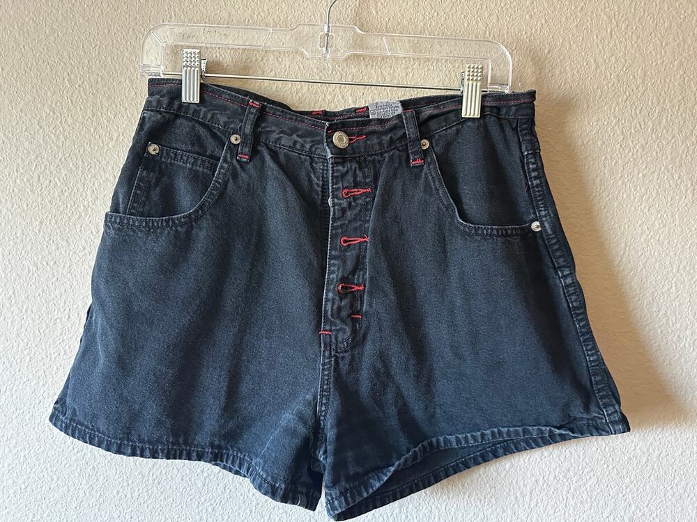 G Jeans Juniors Size 13 Black Denim Shorts Red Lace Trim Y2K Vintage